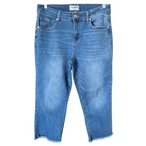Sandpiper High Rise Medium Wash Raw Hem Wide Leg Jeans 12 PETITE